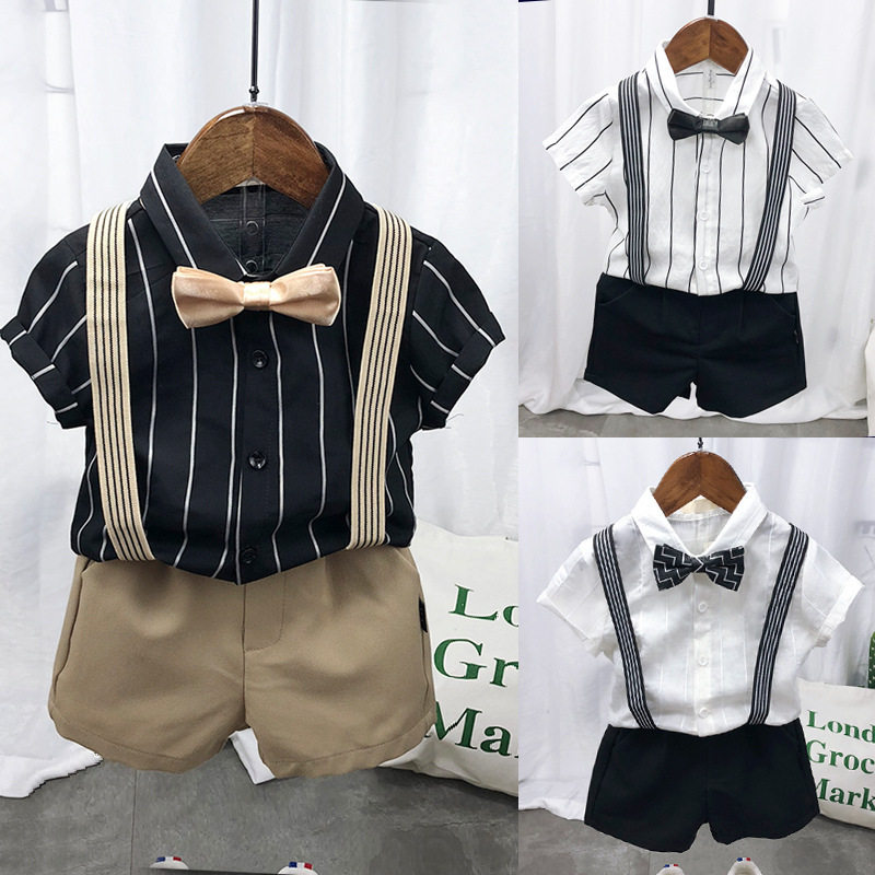 童装短袖衬衫套装2025夏季新款儿童表演服男童礼服4件套一件