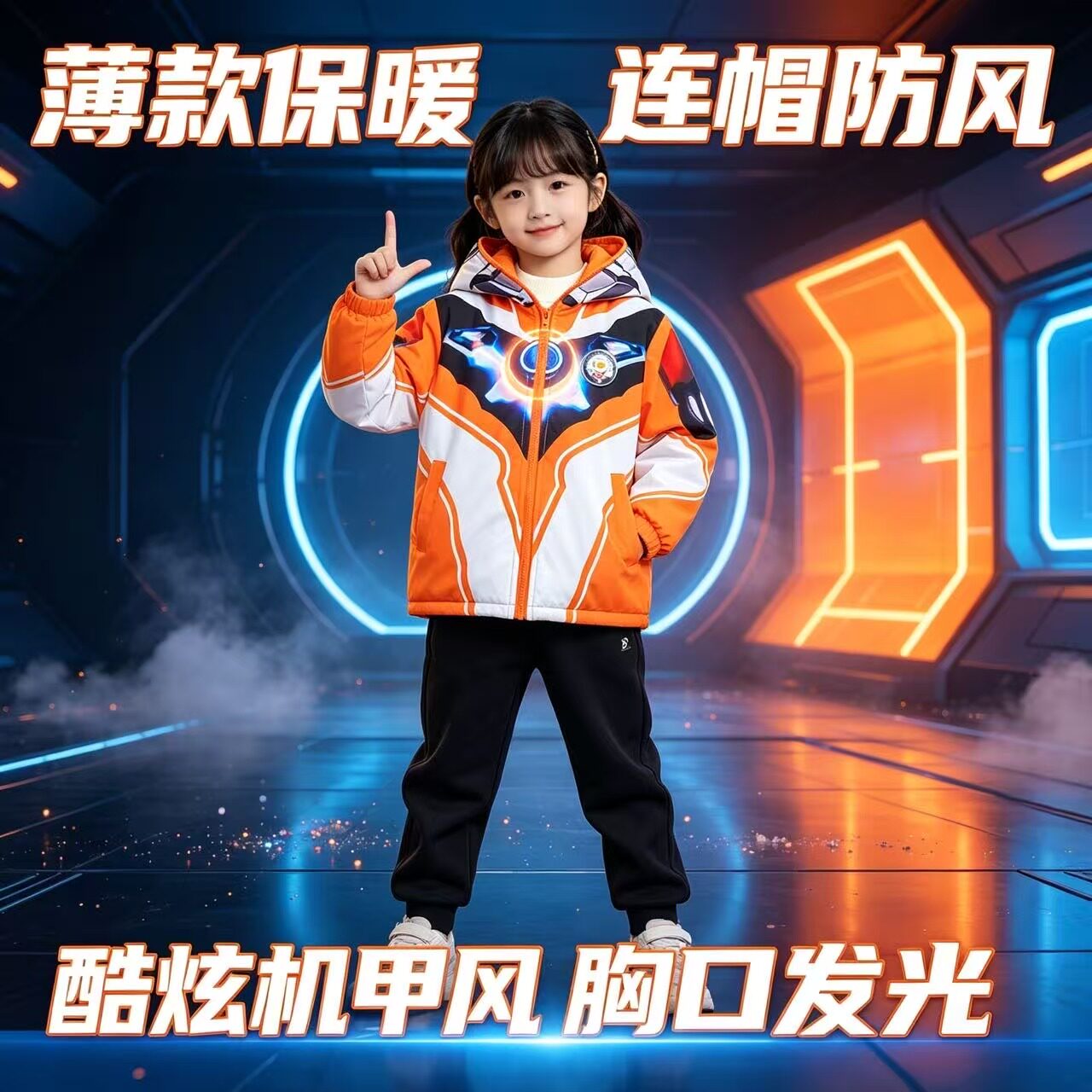 2026女童格丽桥奥特曼加绒外套女孩赛罗薄款亮灯迪迦男女童冲锋衣