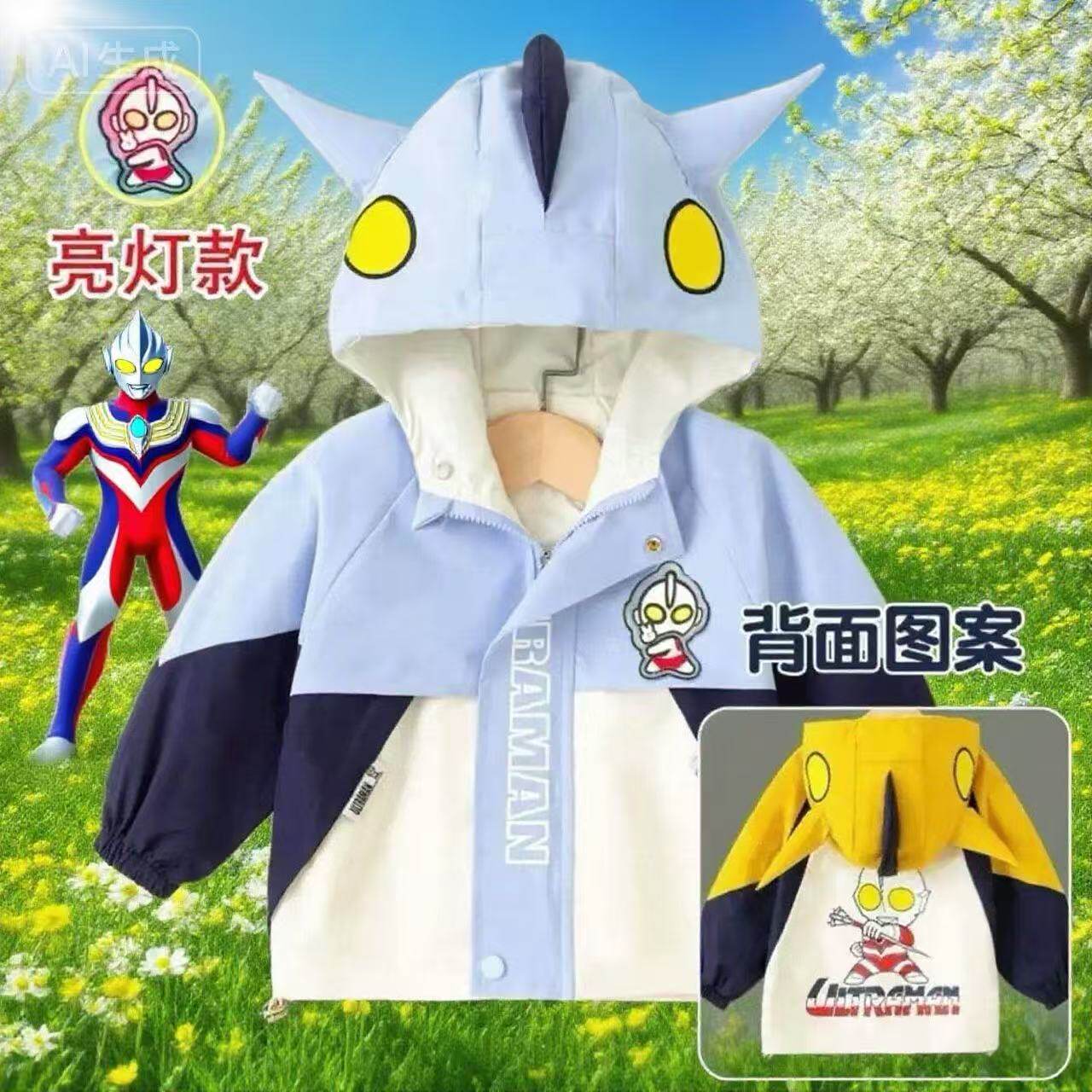 2026男童迪迦奥特曼外套正版春秋薄款亮灯运动衣连帽冲锋洋气上衣