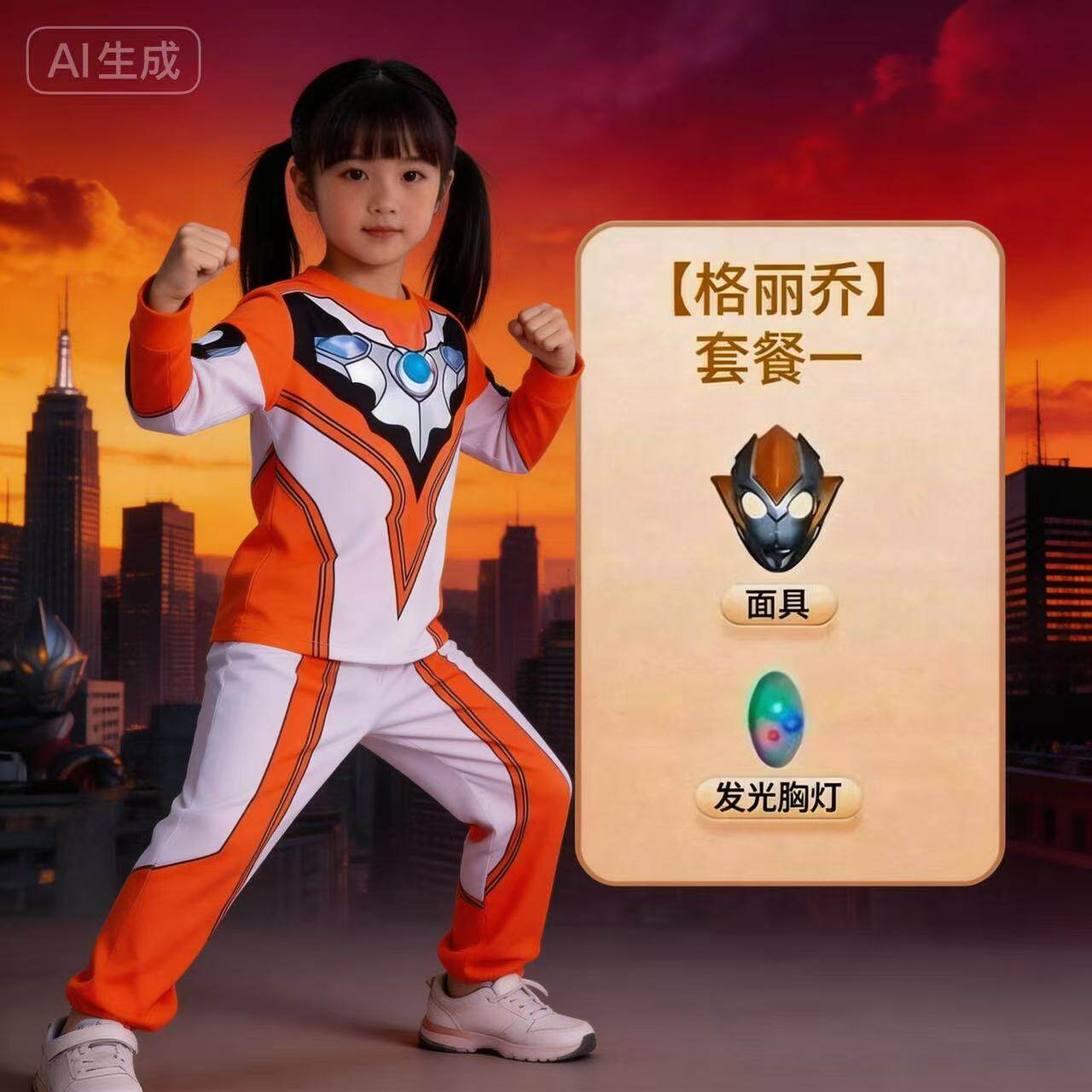 女童格丽乔奥特曼套装纯棉A类1-2-3岁小女孩迪迦赛罗运动长袖长裤