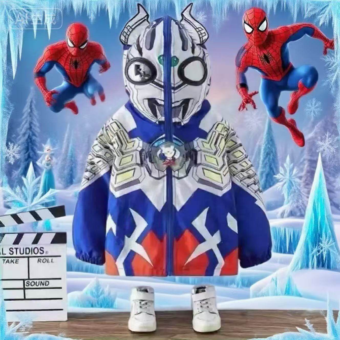 2026新款春天奥特曼衣服亮灯加绒男童洋气冲锋衣运动冬季二棉外套