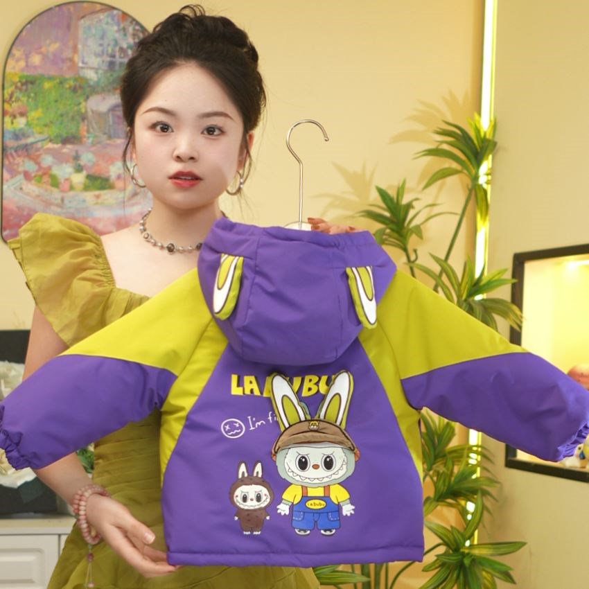 拉布布男童棉衣亮灯奥特曼女童2025新款儿童拼色加棉连帽外套洋气