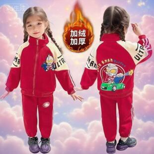 正版女宝宝奥特曼加绒冬季迪迦套装休闲运动发光运动小女孩两件套