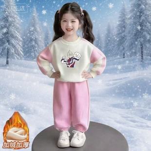 秋冬款加绒赛罗奥特曼女童卫衣套装纯棉卡通运动衣服女孩男女棉衣