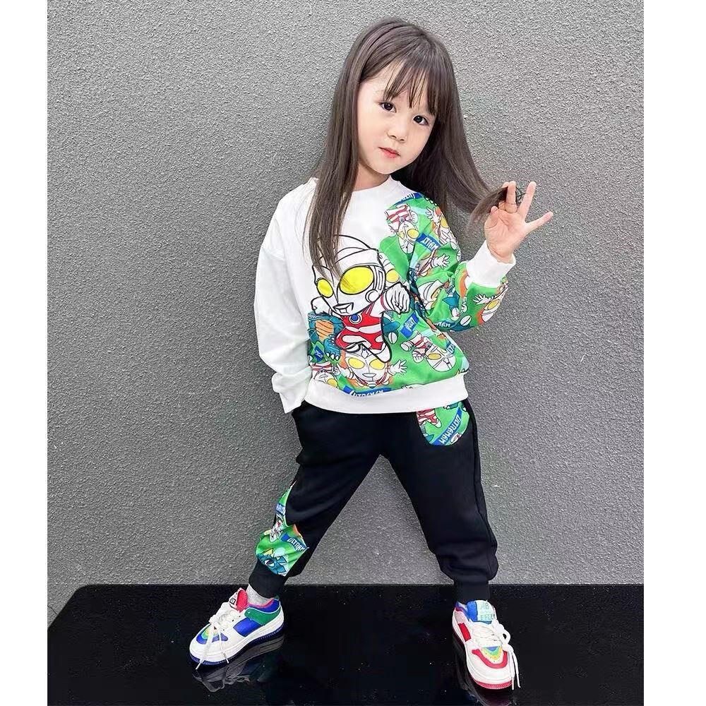 新款女童奥特曼衣服2024秋季带灯女孩纯棉加绒外套洋气儿童两件套