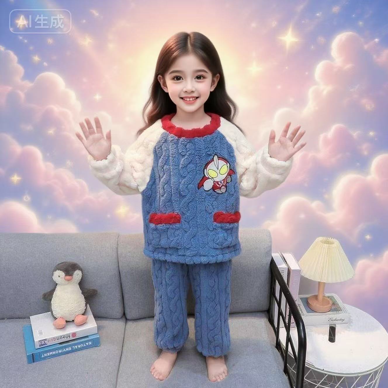 女童迪迦奥特曼睡衣2025新款男童法兰绒套装男孩宝宝珊瑚绒家居服
