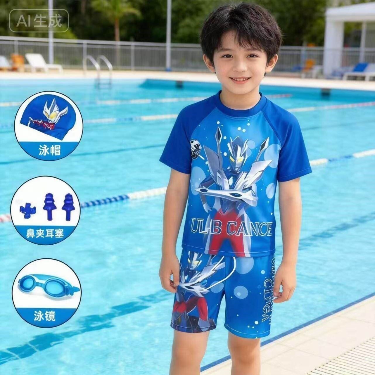 2026赛罗男童奥特人泳衣分体泳衣速干男童游泳儿童卡通连体游泳衣