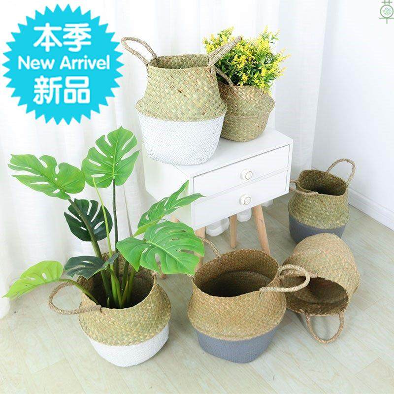 草编的筐干花6欧式竹篮篮子北欧花盆花篮藤编手编