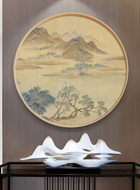 新中式圆形山水画客厅装饰画玄关电表箱挂画菩提会所茶室禅意壁画