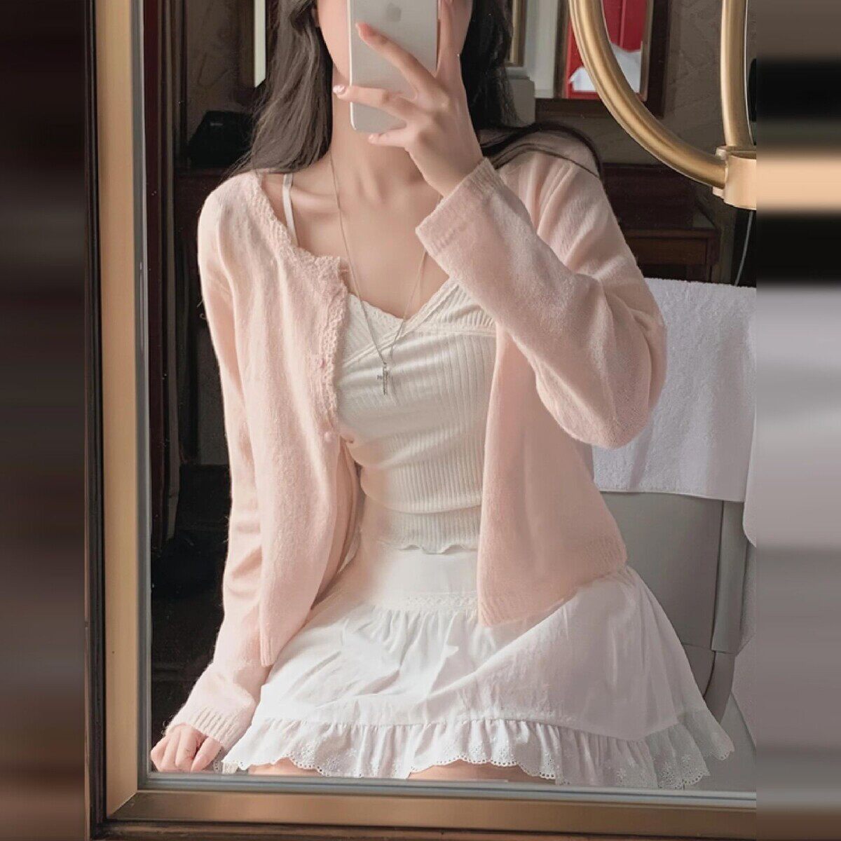 粉色针织开衫女2025新款春秋薄款毛衣外套慵懒风宽松外搭长袖上衣