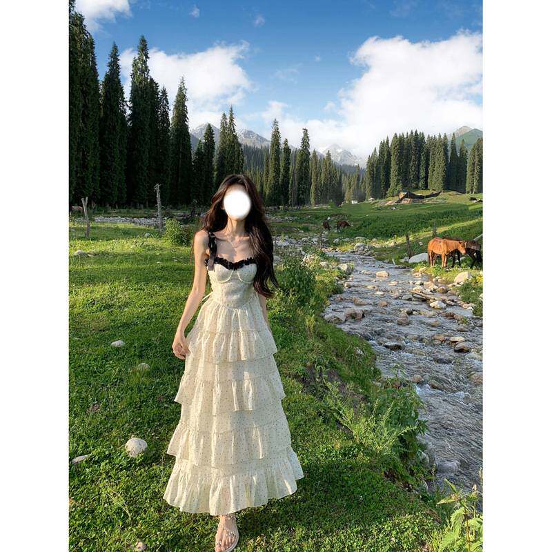 【现货】一颗甜桃《香榭奥黛丽》波点连身裙女夏日绝美小裙子吊带