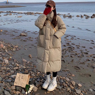 港风ins宽松学生长款 大码 收腰羽绒服 中长款 实拍棉服女外套韩版