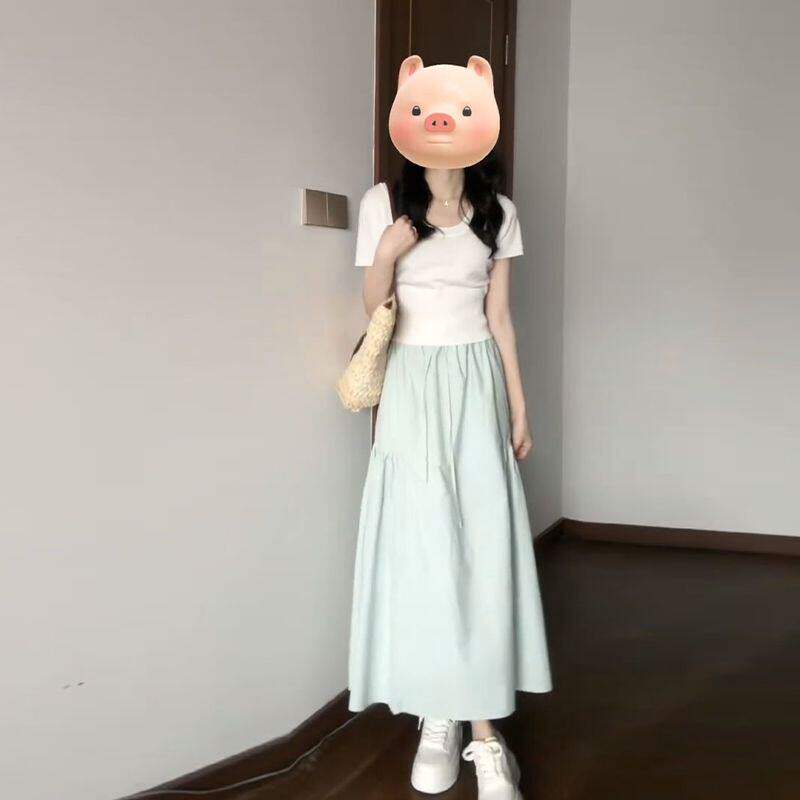 大码胖mm蓝色裤裙女夏薄款垂坠感冰丝凉凉裤宽松显瘦小个子阔腿裤