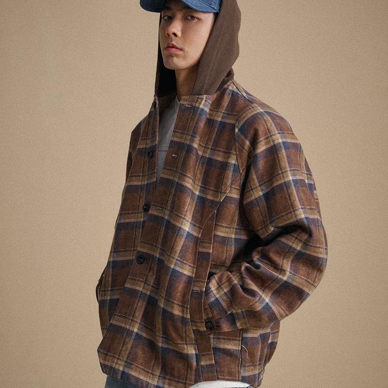 TANOXI斑驳纹理格纹连帽衫