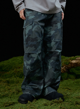TANOXI P317 进口数码直喷迷彩 磨边大口袋做旧工装直筒休闲裤