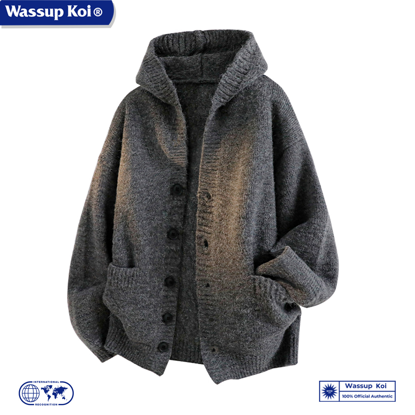 WASSUPKOI慵懒连帽针织开衫毛衣