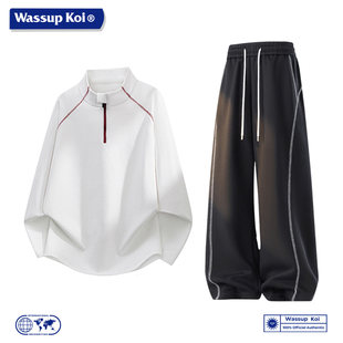 休闲裤 WASSUP 搭配春季 男装 宽松运动休闲两件套 KOI半拉链卫衣套装