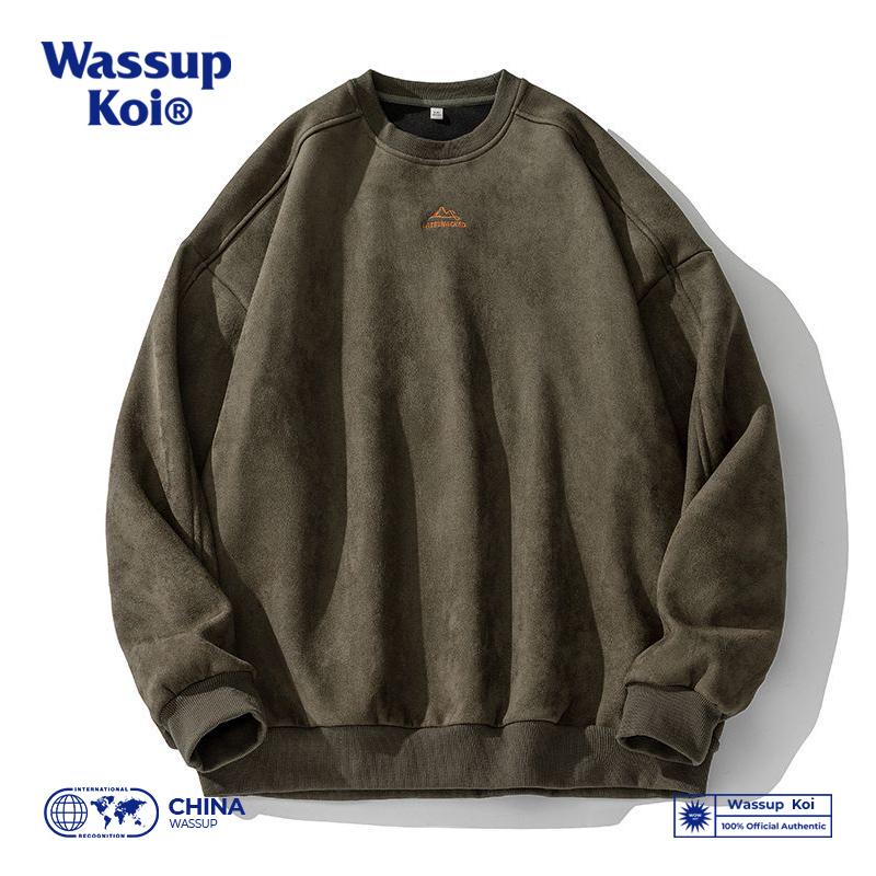 WASSUPKOI麂皮绒重磅圆领卫衣男