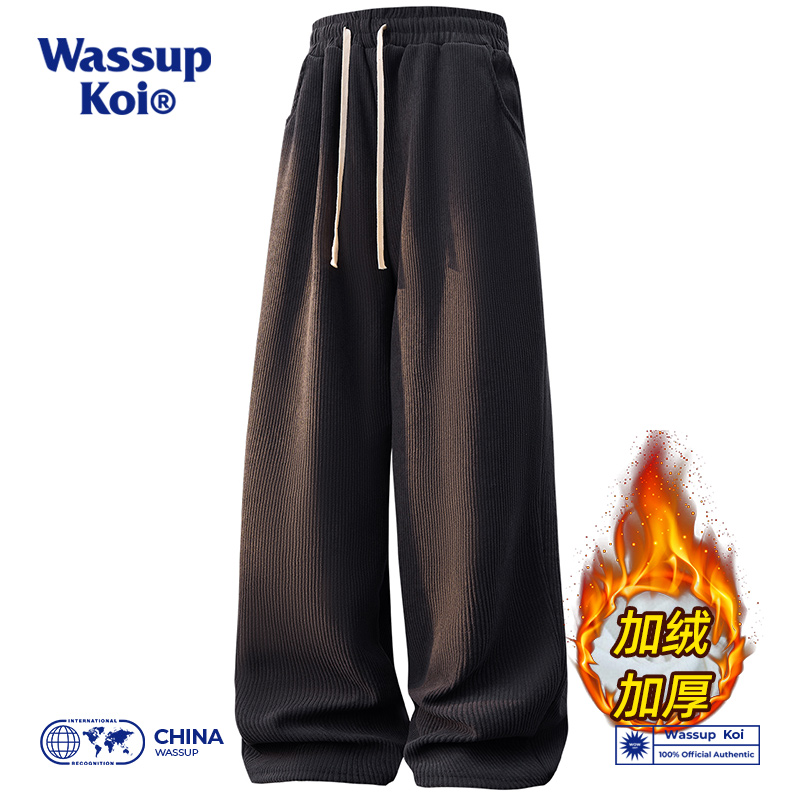 WASSUP KOI灯芯绒裤子男士宽松直筒垂感运动卫裤秋冬季潮流休闲裤