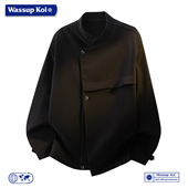 WASSUP 上衣服 KOI联名黑色立领斜门襟夹克男设计感不对称外套美式