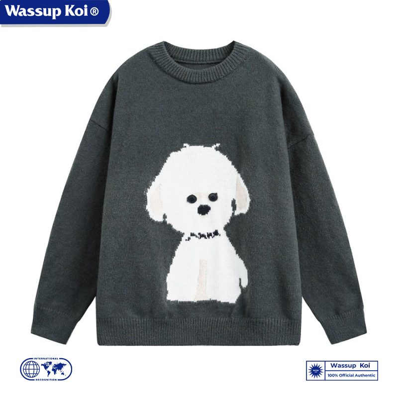 WASSUPKOI小狗设计感圆领毛衣男