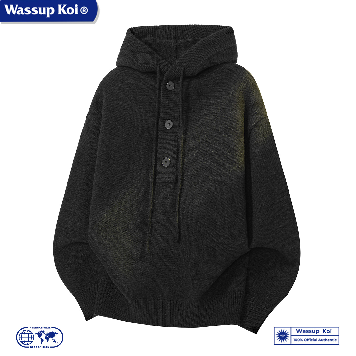 WASSUP灰色连帽宽松慵懒风毛衣男