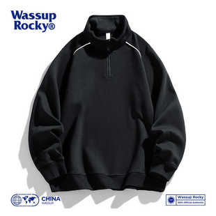 宽松套头长袖 WASSUP 新款 春秋季 休闲上衣服潮 ROCKY半拉链卫衣男士
