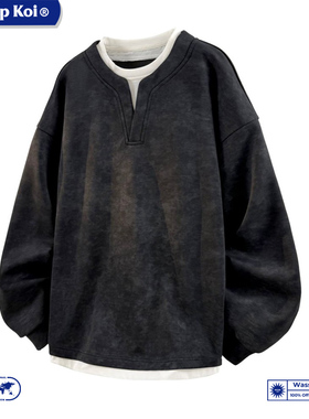 WASSUP KOI假两件长袖卫衣男女秋冬加绒高级感百搭宽松简约打底衫