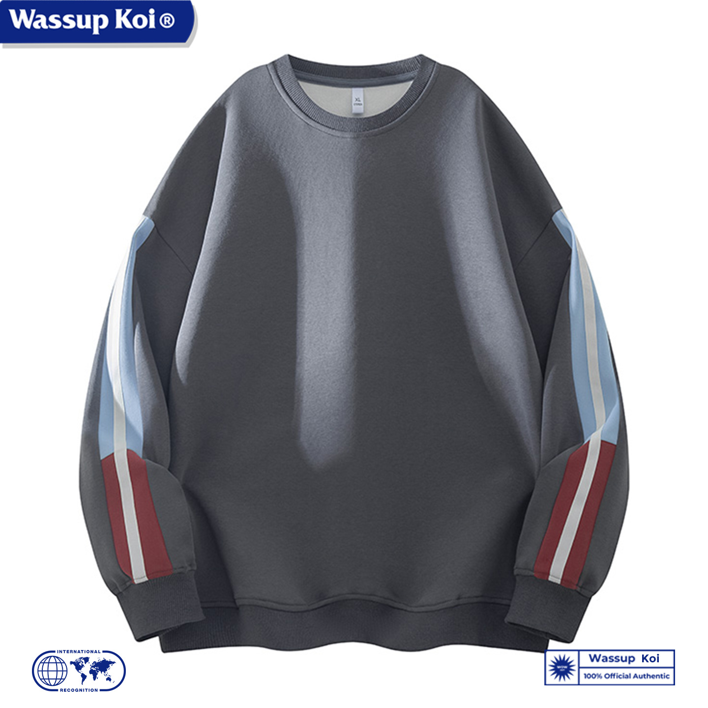 WASSUP KOI联名撞色长袖圆领卫衣男女春秋款潮牌宽松休闲T恤上衣