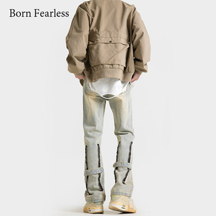 复古宽松Vibe微喇直筒长裤 高街拉链做旧牛仔裤 Fearless美式 Born