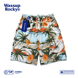 休闲裤 潮牌宽松旅游度假运动薄款 WASSUP夏威夷风休闲沙滩冰丝短裤