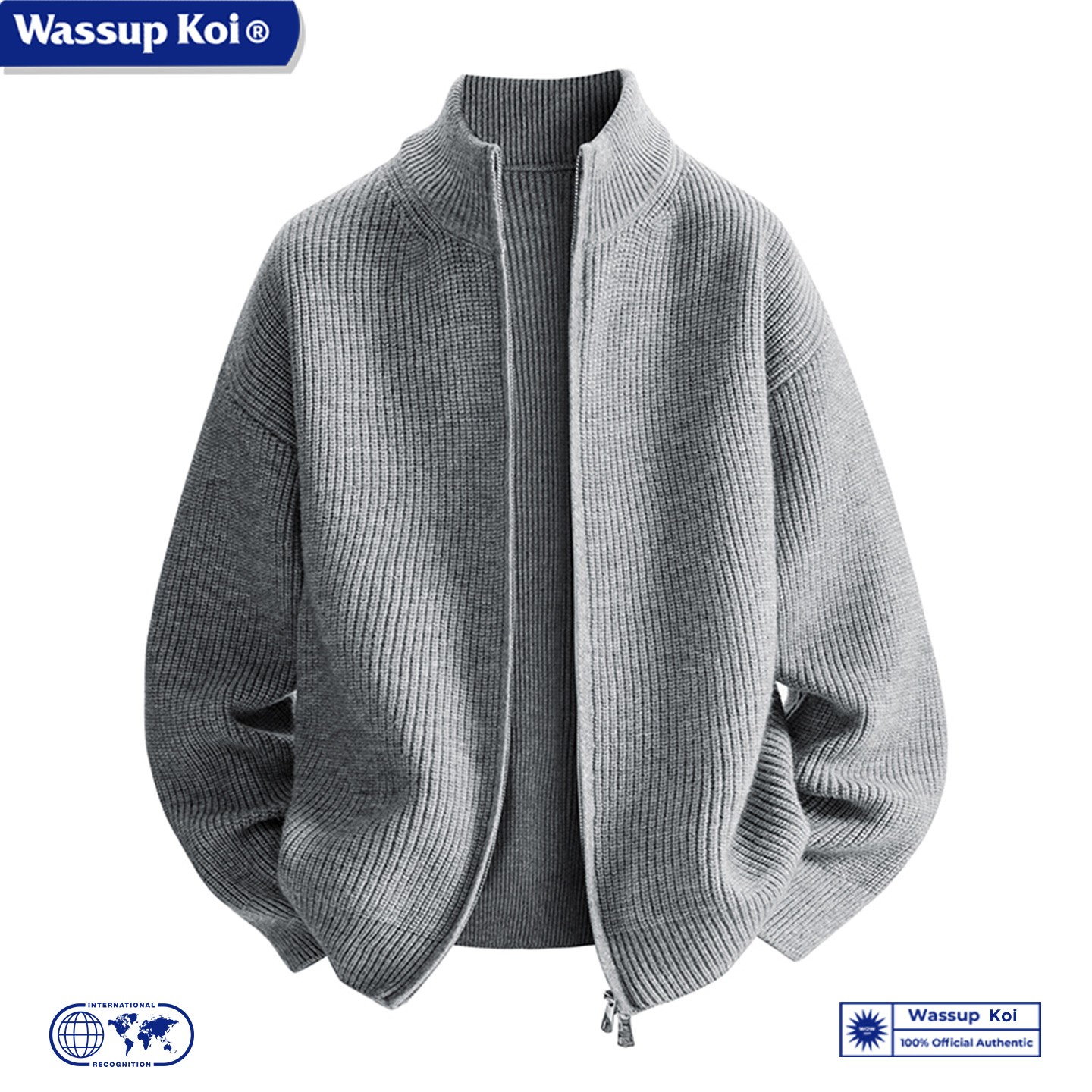 WASSUP KOI联名立领开衫毛衣男款秋季双拉链设计高级感针织衫外套