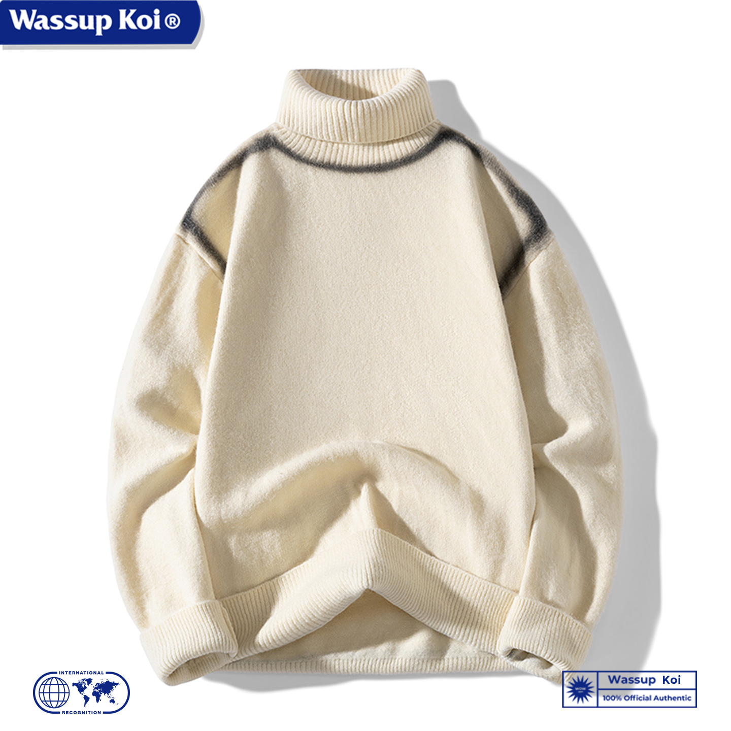 WASSUP KOI纯色基础款加厚保暖高领毛衣男潮牌宽松加绒加厚绵羊绒