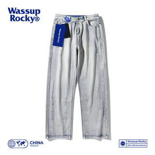 Wassup Rocky夏季新款垂感直筒拖地裤男女美式街头百搭牛仔长裤潮