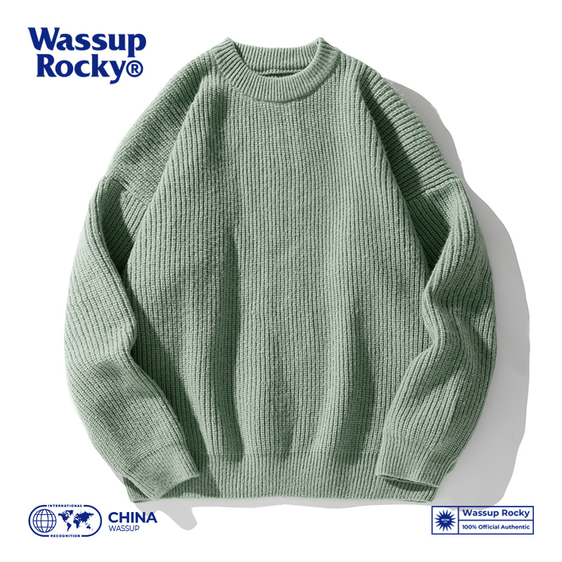 WASSUPROCKY复古百搭圆领毛衣男