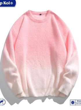 WASSUP KOI水貂毛渐变撞色圆领毛衣男女秋冬百搭宽松慵懒风针织衫