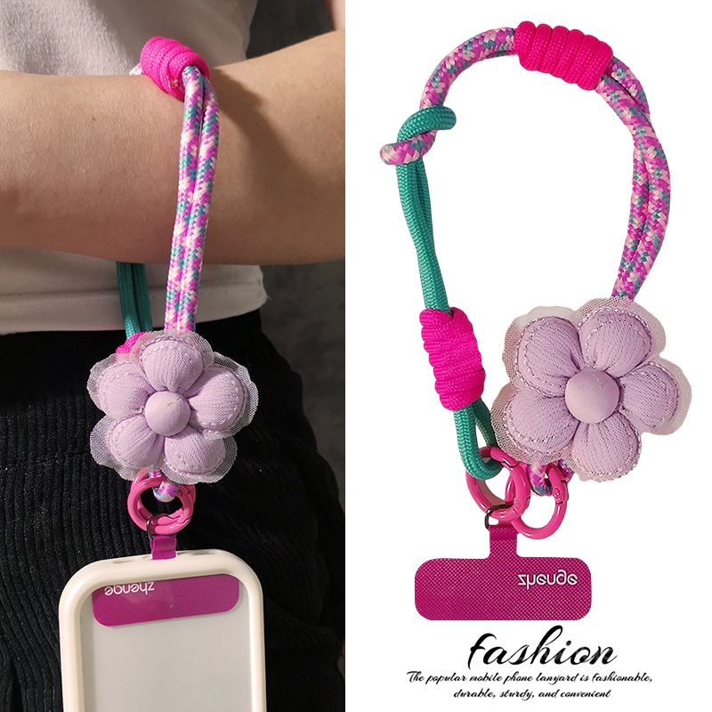 小花手机挂绳女手腕短款指环挂绳两用可调节户外旅游登山绳手提