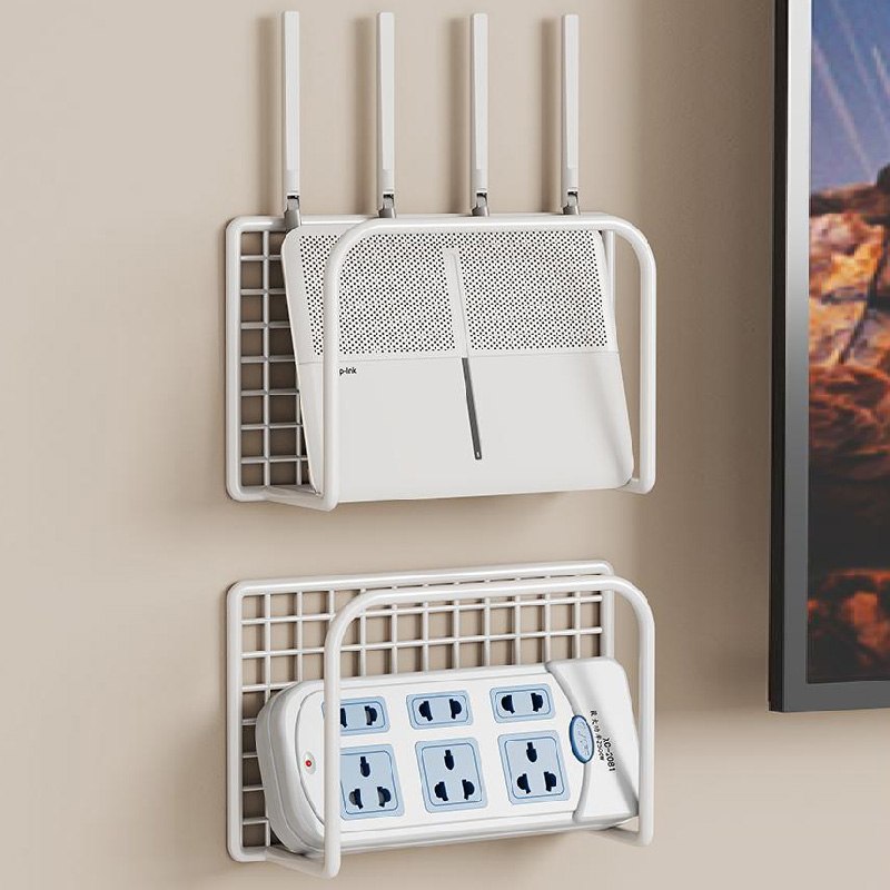 路由器机上盒置物架墙上收纳盒插排插座支架壁挂式网路免打孔挂墙