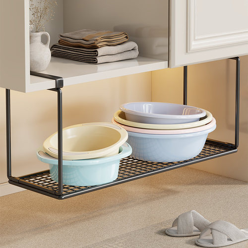 浴室柜下脸盆架盆子收纳架卫生间洗脸池下挂置物架免打孔悬挂盆架