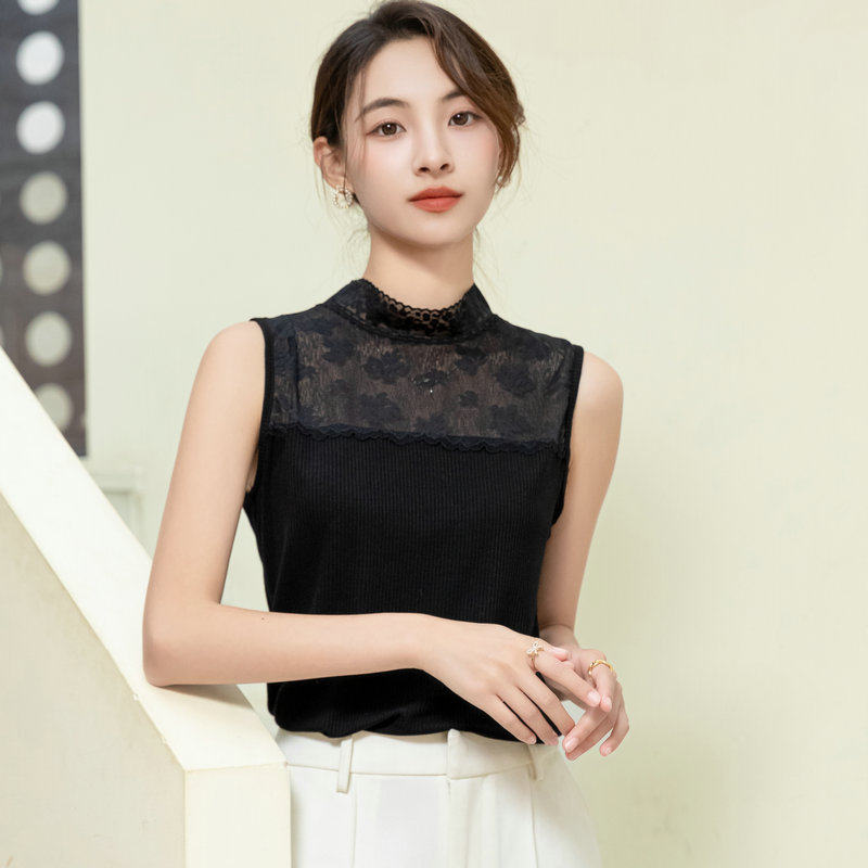 2025年夏秋季新款中高领背心复古蕾丝立领洋气内搭外穿打底衫女潮,女装/女士精品,背心吊带,淘宝优惠券,粉丝福利购,淘宝优惠卷