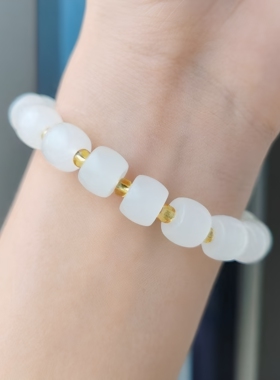 天然白玉圆珠手链女轻奢百搭