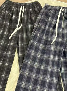 松弛感松紧腰复古格子慵懒宽松休闲阔腿秋冬休闲裤长裤