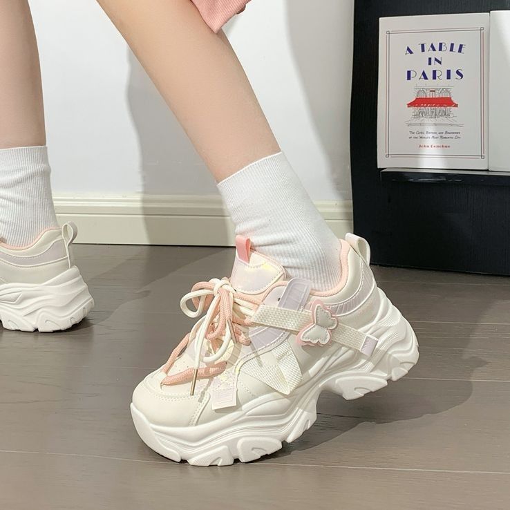 超轻粉色厚底老爹鞋女款2