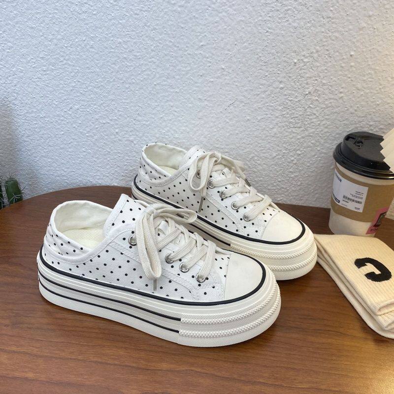 波点厚底帆布鞋女两穿202