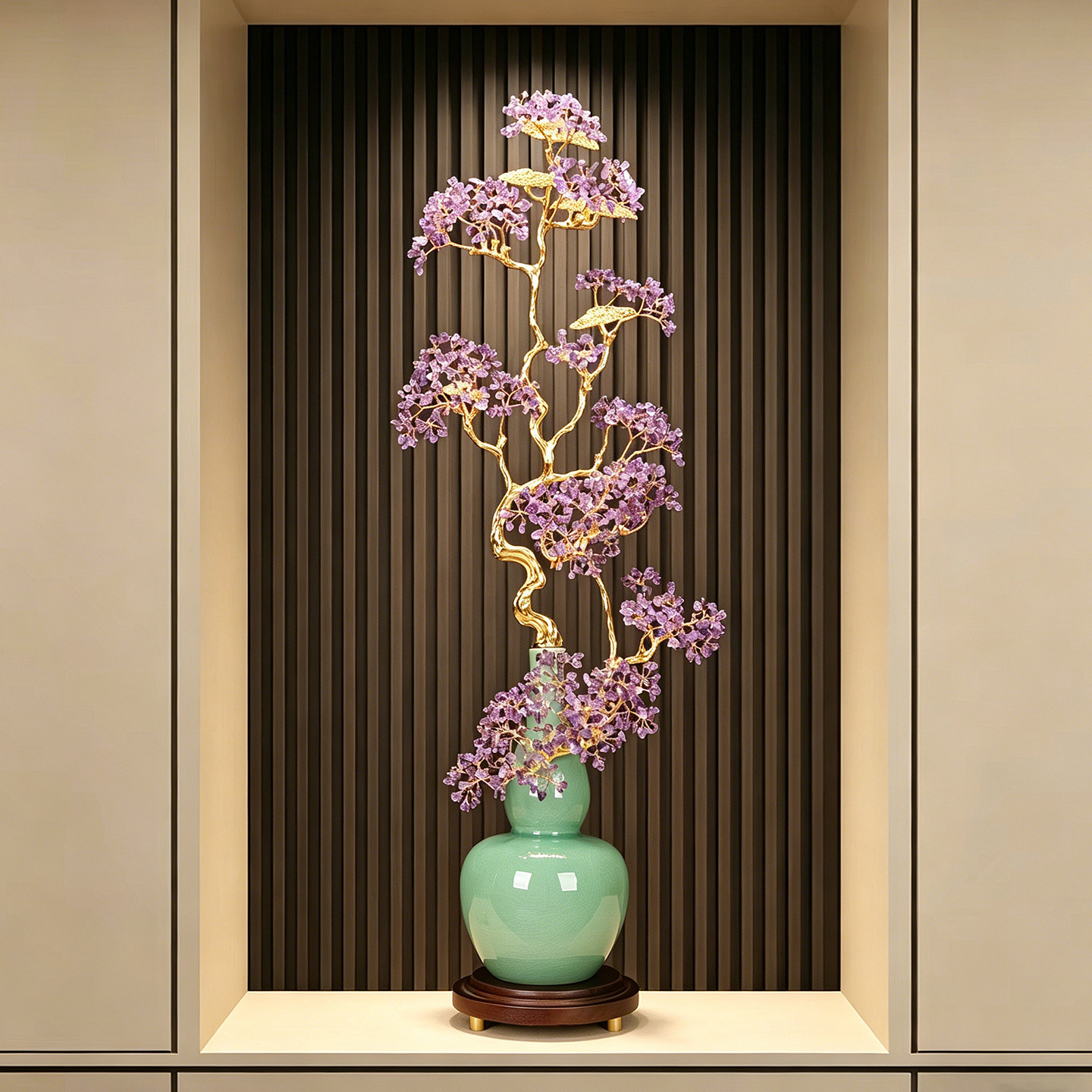 紫气东来水晶石发财树葫芦摆件