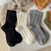 保暖黑色长筒袜网红纯棉堆堆袜女冬季 麻花羊毛袜子女春夏羊绒加厚