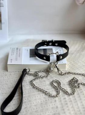 choker铃铛项圈女颈带黑色PU皮颈炼母锁骨炼男炼条狗炼子项炼脖子