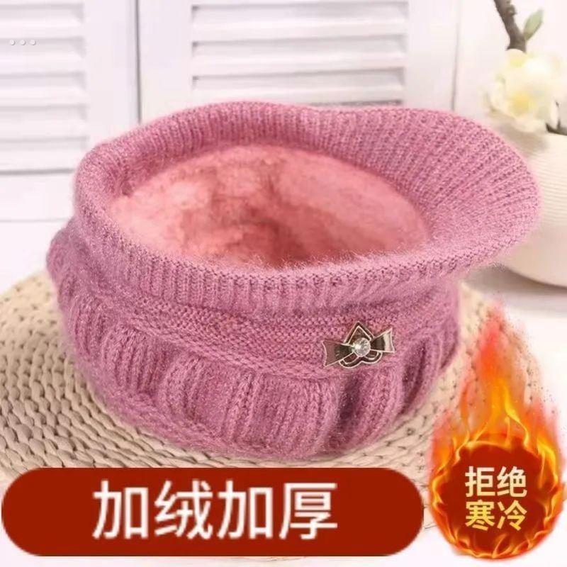 秋冬季帽子女款时尚南瓜帽加绒加厚妈妈帽中老年人保暖针织毛线帽