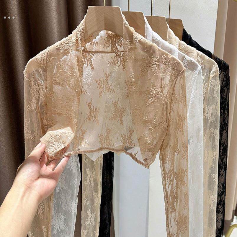 蕾丝旗袍披肩小外套女春秋薄吊带裙外搭坎肩网纱防晒开衫罩衫上衣