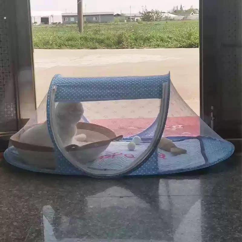 猫咪帐篷晒太阳蚊帐猫咪帐篷窝夏季猫窝可折叠免安装一体式带睡垫